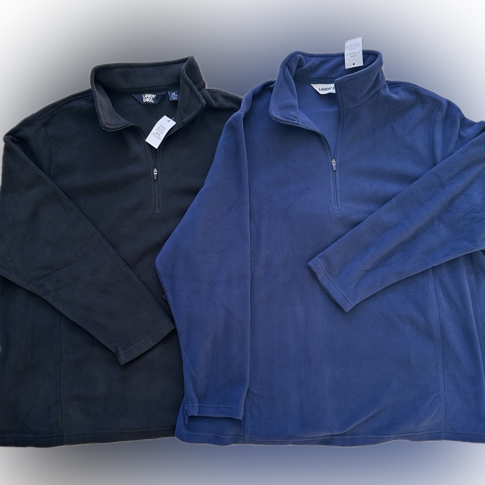 Lands’ End NWT Bundle Fleece Quarter Zip Pullover Black Navy Soft Lightweight 2X